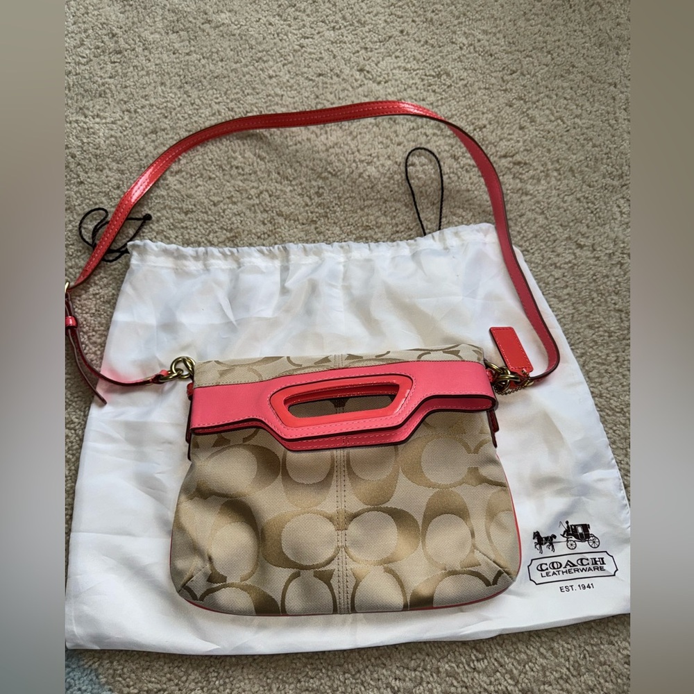 NWOT COACH AUTHENTIC BONNIE FOLD OVER SATCHEL BEIGE PINK - Picture 2 of 13